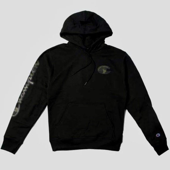 NWT CHAMPION Black & Camouflage Powerblend Pullover Hoodie Size Medium - Picture 2 of 9